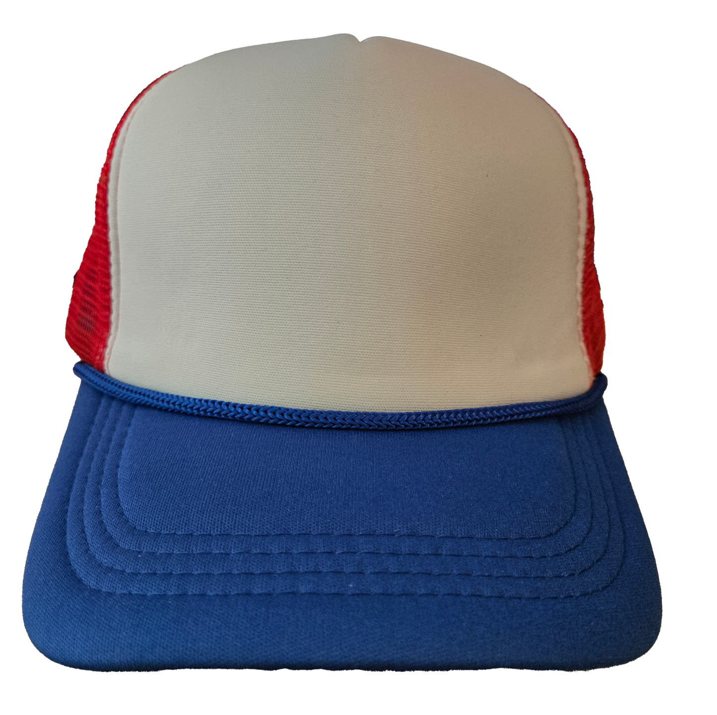 Foam trucker hat - red mesh, white front, blue bill